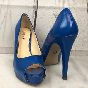 Guess Rosalie Blue Peep Toe High Heels